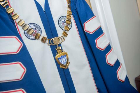 Regalia robe in blue and white.